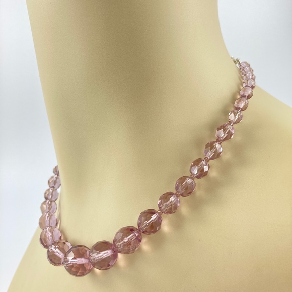 Vintage Purple Crystal Choker Necklace, Round Lavender Crystals, 15" + 2". - Picture 8 of 12